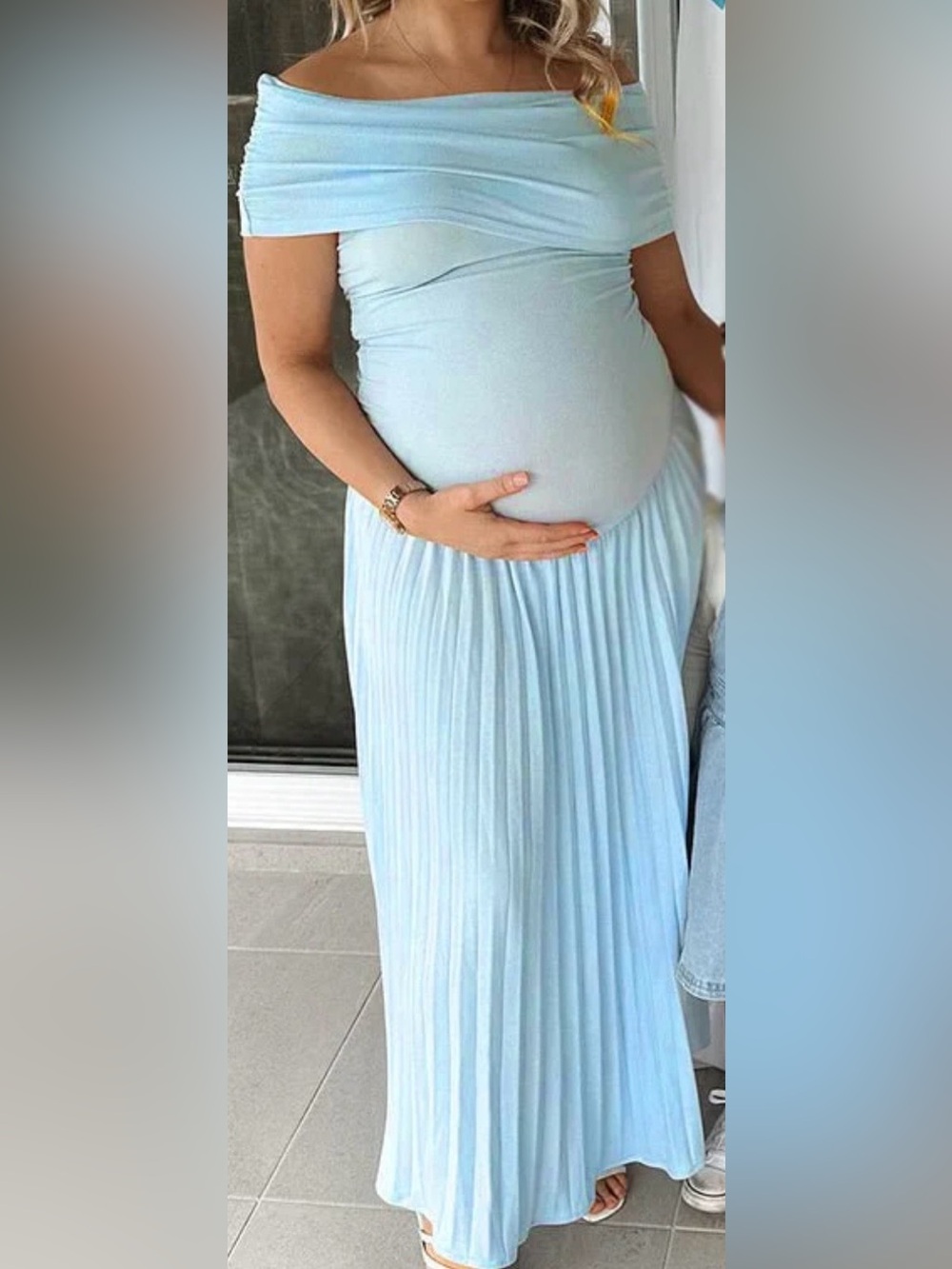Light Blue Pleated Women's Maternity dress